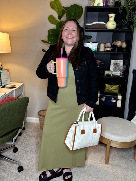 Plus Size Teacher Outfit from Amazon! Jess is wearing a dress from The Drop in a size XXL, a black denim jacket from The Drop in a size XL, and Crocs Brooklyn Low Wedge Sandals. She paired this look with a pair of earrings, bag, and tumbler - all also from Amazon!

#LTKSeasonal #LTKBacktoSchool #LTKcurves