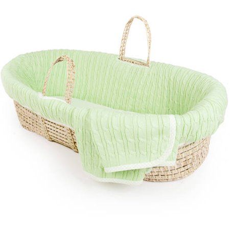 Tadpoles Cable Knit Moses Basket and Bedding Set, Green | Walmart (US)