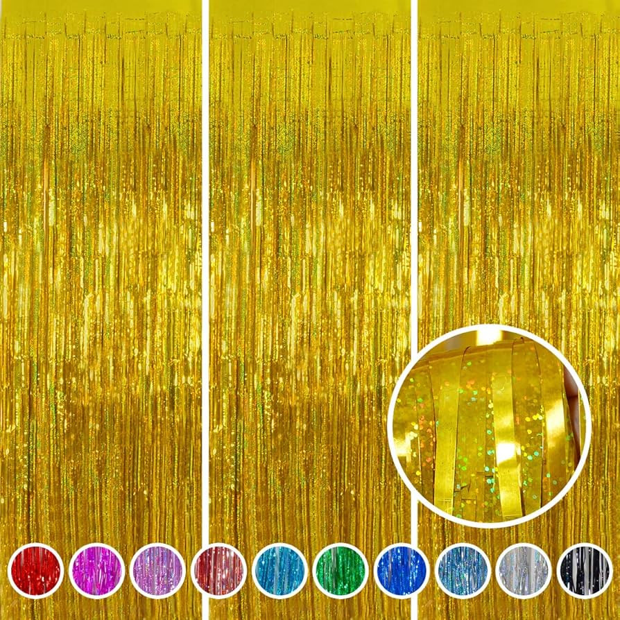 Foil Fringe Curtains saint patricks day decorations - Melsan 3 Pack 3.2 x 8.2 ft Gold Tinsel Curt... | Amazon (US)