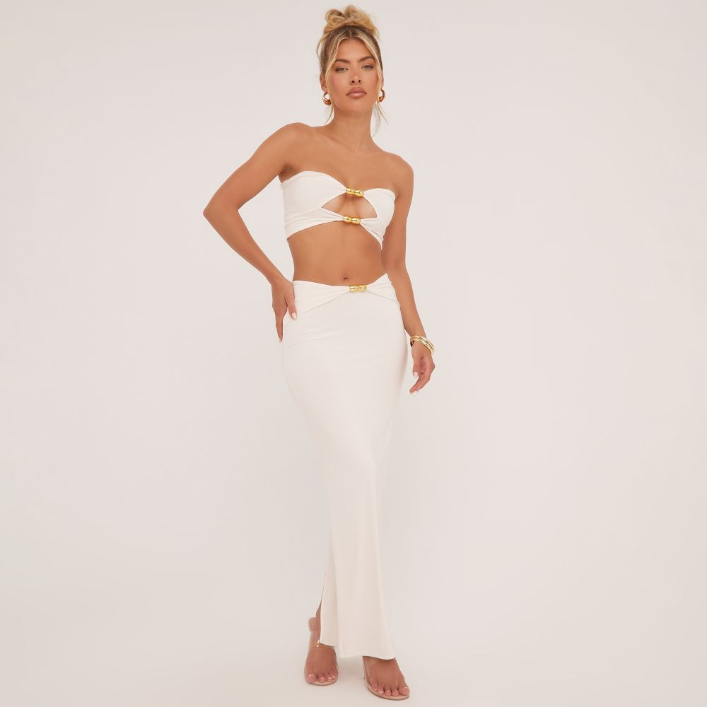 High Waist Bead Detail Maxi Skirt In Cream Slinky | EGO (UK)
