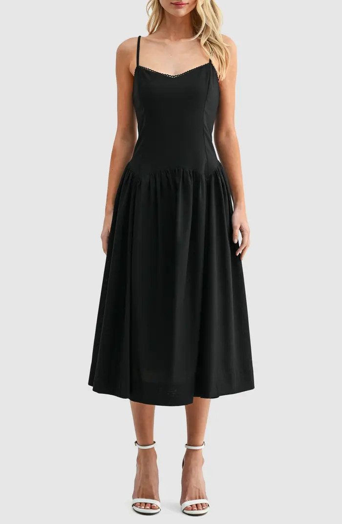 Drop Waist Cotton & Linen Midi Dress | Nordstrom