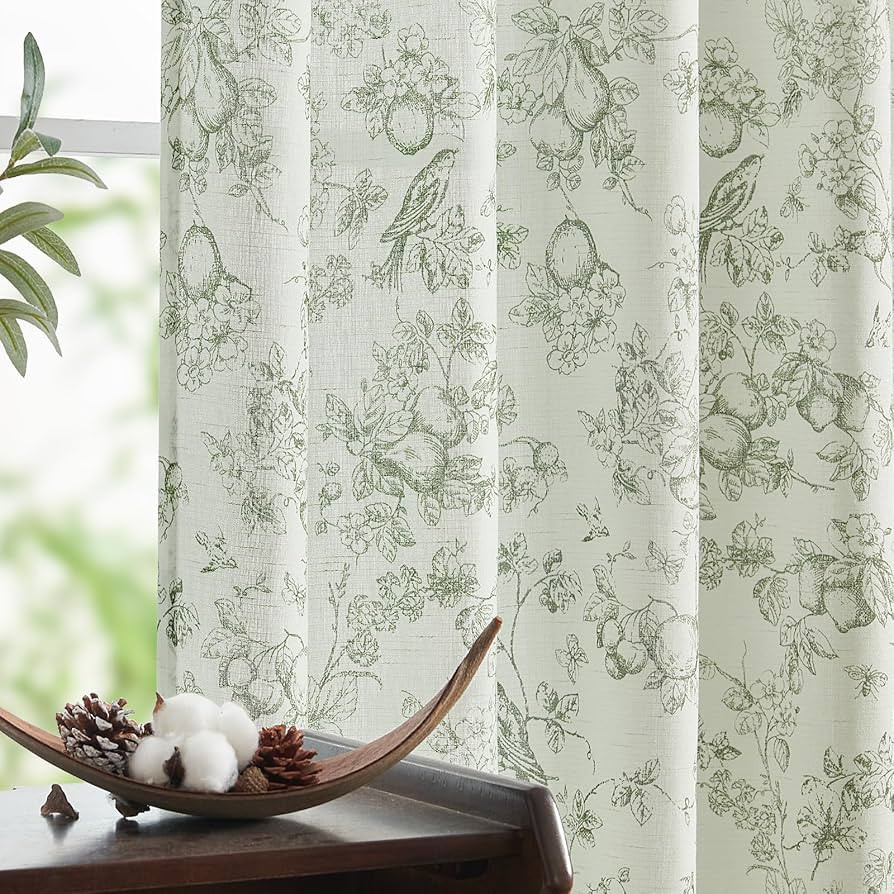 jinchan Linen Floral Curtains for Living Room 84 Inch Long Sage Green Printed Flower French Count... | Amazon (US)