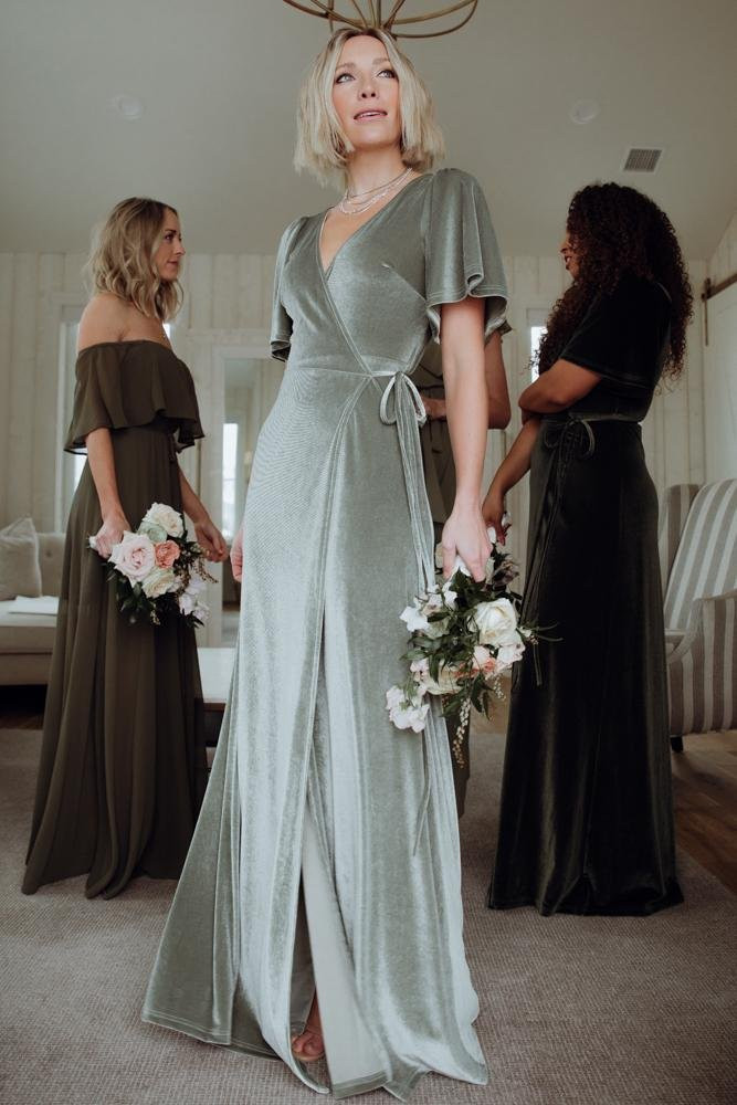 Meghan Velvet Wrap Maxi Dress | Sage | Baltic Born
