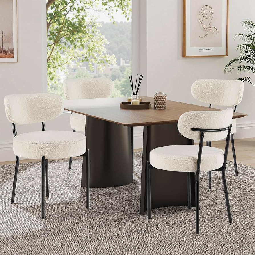 Sweetcrispy Dining Chairs Set of 4, Boucle Upholstered Modern Mid Century Round Kitchen Chairs wi... | Amazon (US)