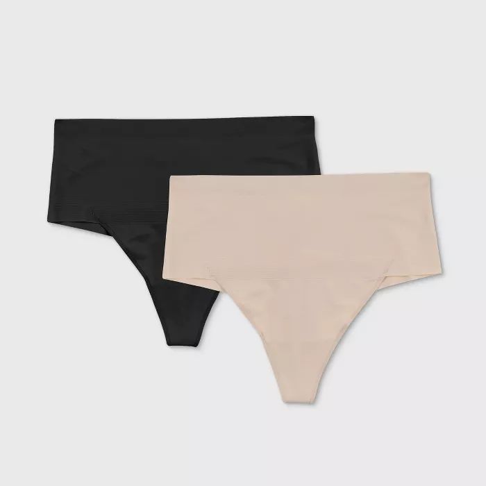 Maidenform Self Expressions 2pk Women’s Shaping Thong – Black and Beige SES080 | Target