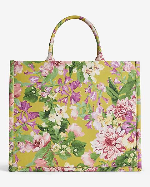 Yellow Floral Printed Tote Bag | Express