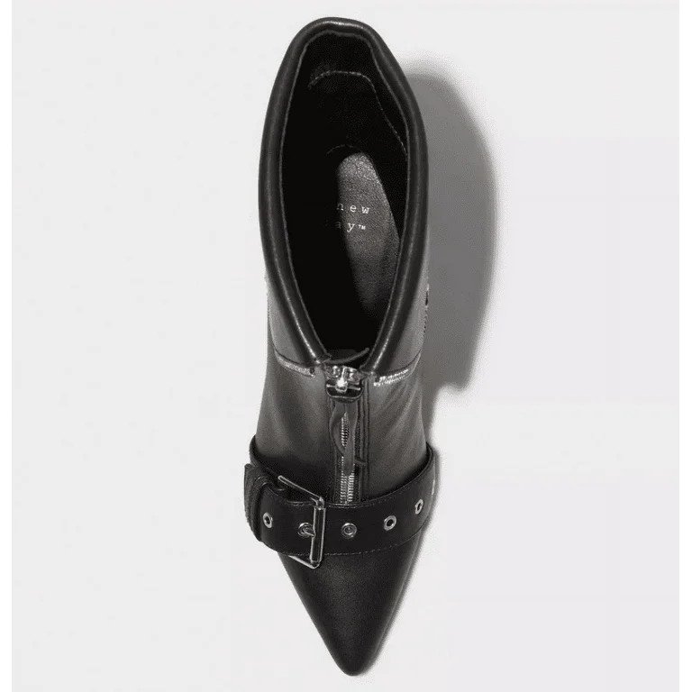 A New Day Women's Black Mickey Point Toe Zippered Moto Ankle Boots 8.5 | Walmart (US)
