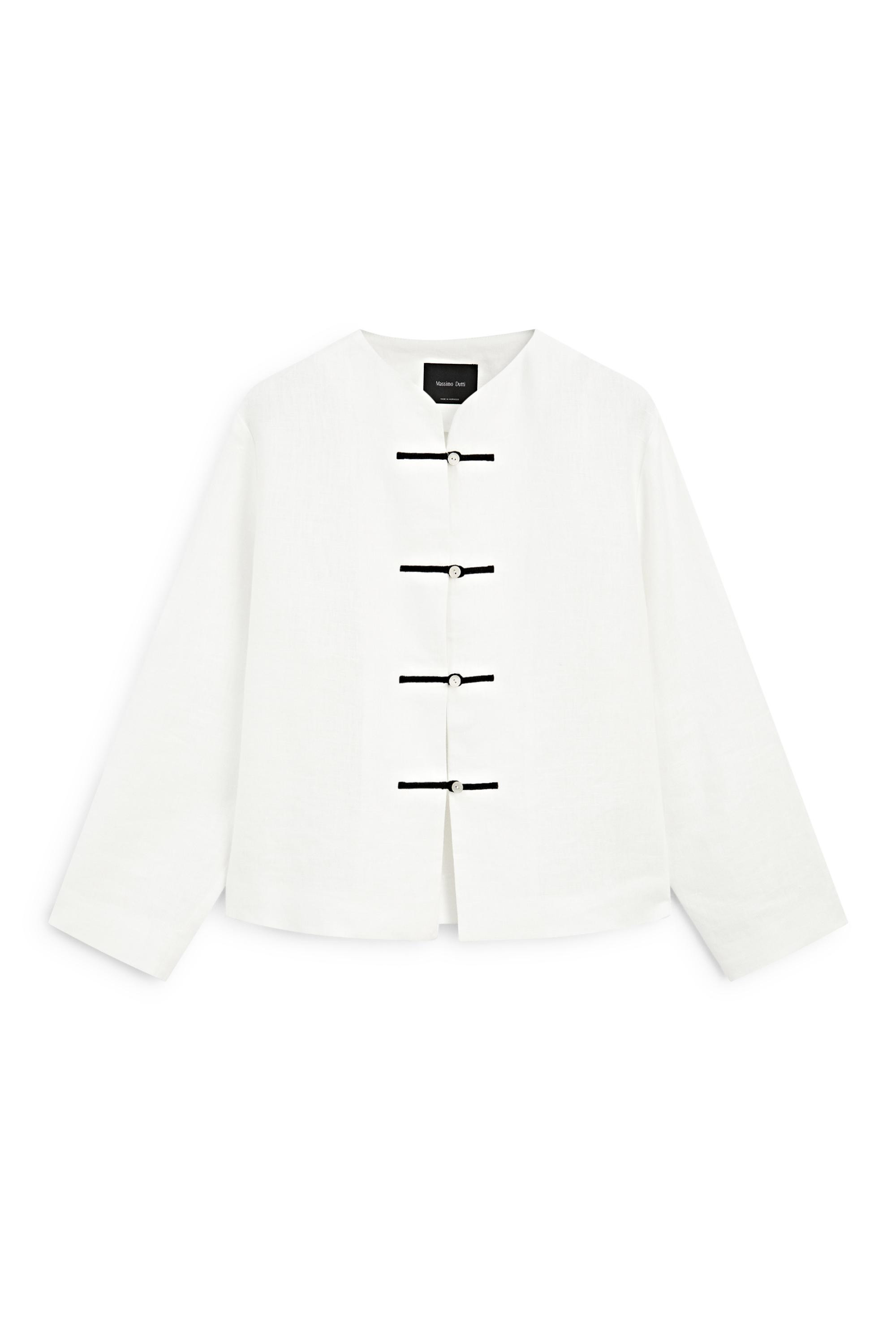 100% linen flowing shirt with button detail - Off white | Massimo Dutti UK