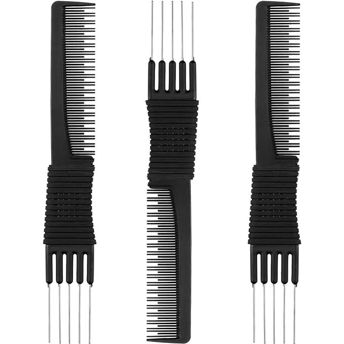 3 Pack Black Carbon Lift Teasing Combs with Metal Prong, Salon Teasing Back Combs, Black Carbon C... | Amazon (US)