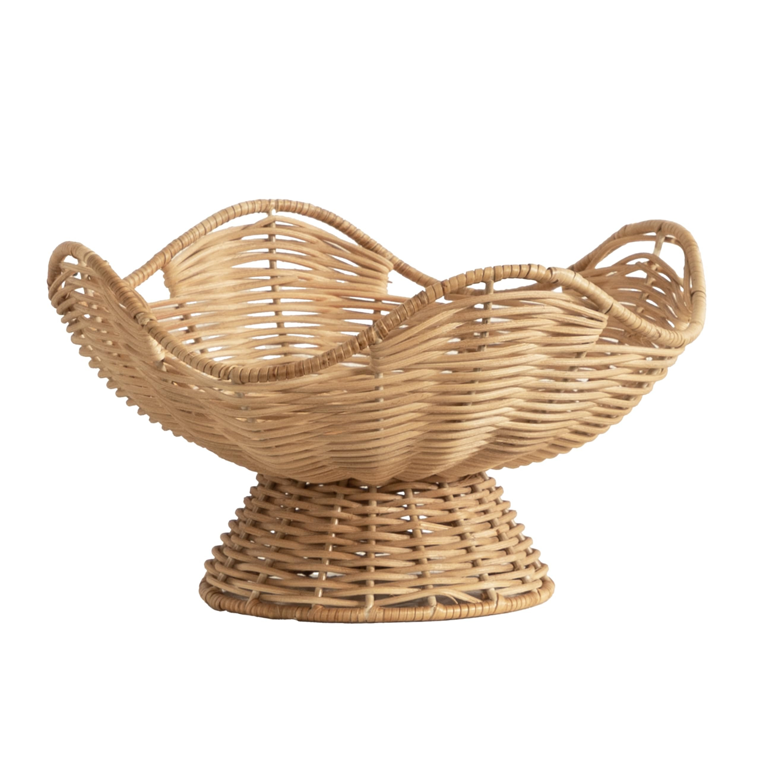 Kate and Laurel Wylla Round Wavy Rattan Pedestal Bowl, 11 Inch Diameter, Natural Rattan, Modern W... | Amazon (US)