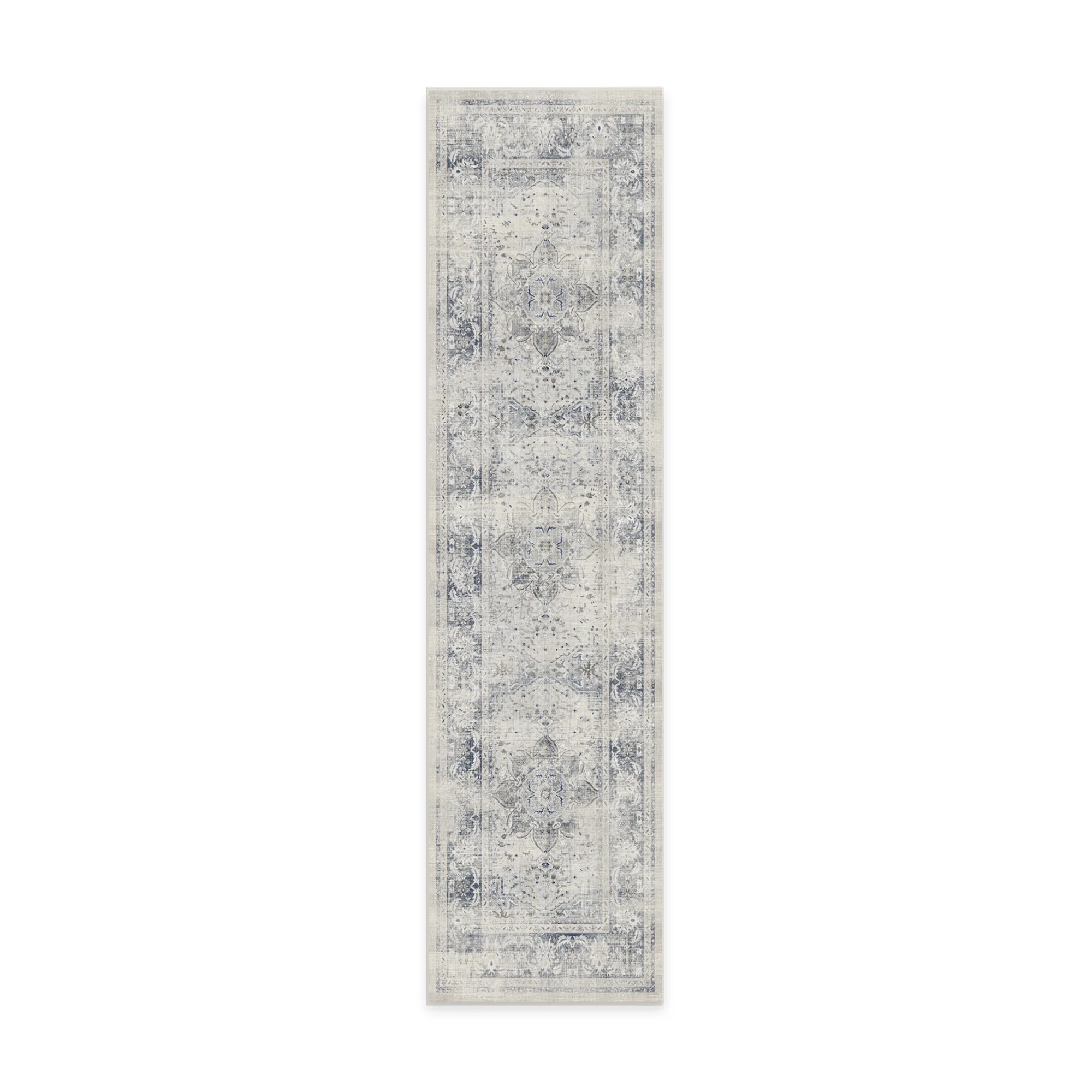 Ruggable Sarrah Machine Washable Traditional Distressed Runner 2.5' x 10', Blue Quartz | Walmart (US)
