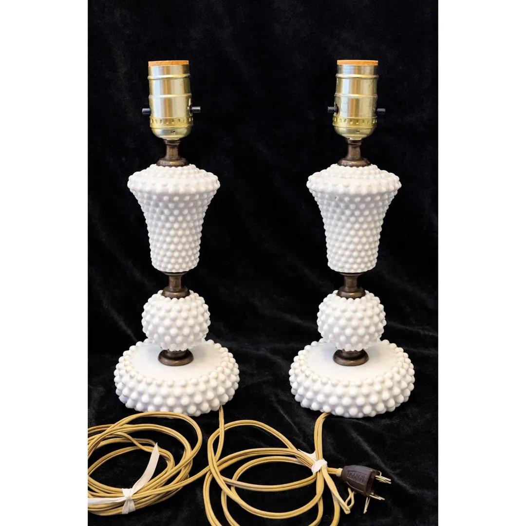 PAIR Vintage White Milk Glass Hobnail Lamps Boudoir 50s - Etsy | Etsy (US)