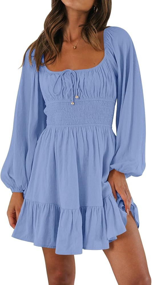 LILLUSORY Women's Long Sleeve Mini Dresses 2024 Spring Square Neck Cottagecore Casual Smocked Flo... | Amazon (US)