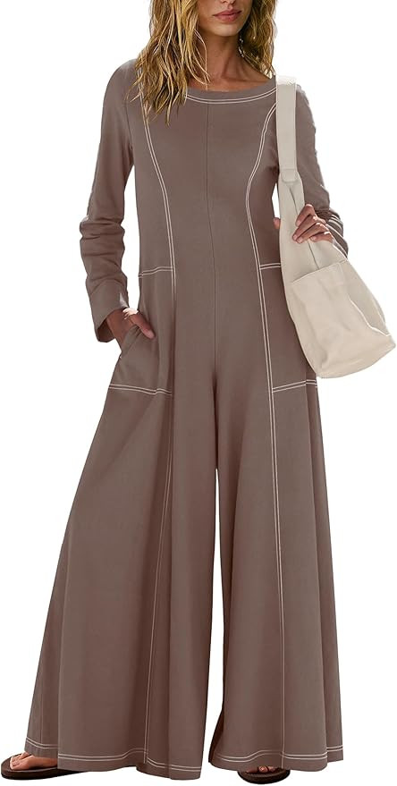 Nirovien Womens Long Sleeve Jumpsuit Dressy Casual Wide Leg Pant Romper One Piece Outfits with Po... | Amazon (US)