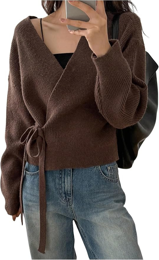 GORGLITTER Women's Shawl Wrap Cardigan Sweaters Side Tie Drop Shoulder Trendy Knit Cardigan | Amazon (US)