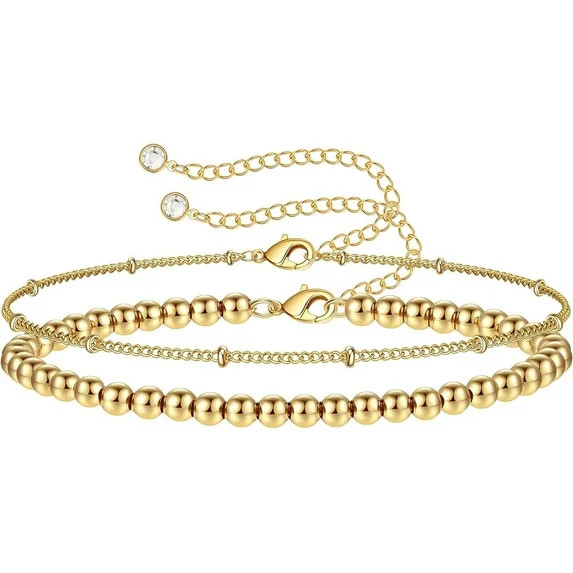 Dainty Gold Bracelets for Women, 14K Gold Plated Adjustable Layered Bracelet Cute Evil Eye Oval C... | Walmart (US)