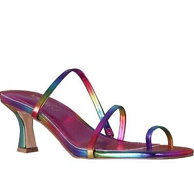 Women's Nine West APPLAUD Rainbow Slip-On Block Heel Strappy Sandal Shoes | eBay US