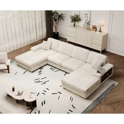 4 Seat Beige Corduroy U-shaped - Modern Comfortable For Living Room Use With | Wayfair North America