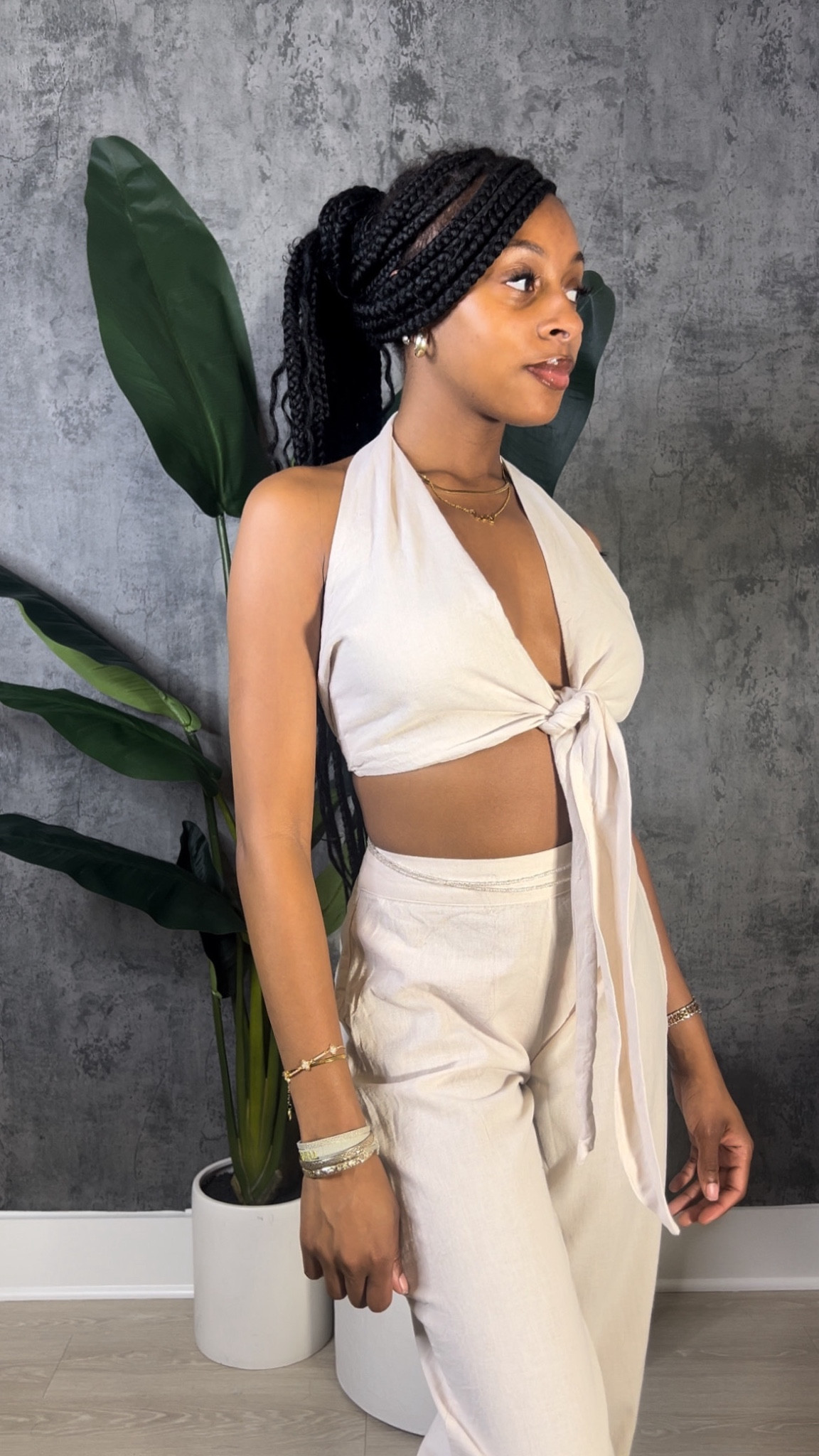 Stone Linen Look Tie Front Halter Top & Stone Linen Look High Waist Straight Leg Pants sold out from PrettyLittleThing

#LTKSeasonal #LTKtravel #LTKstyletip