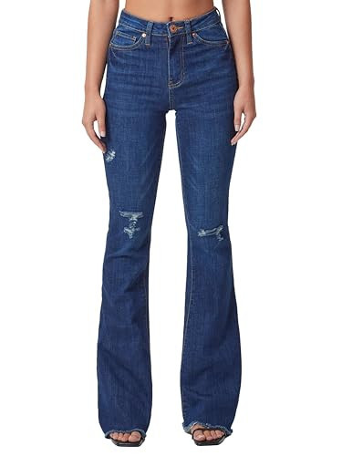 YMI Womens Jeans High-Rise Flare Jean with Frayed Hem, S2073, 13 | Amazon (US)