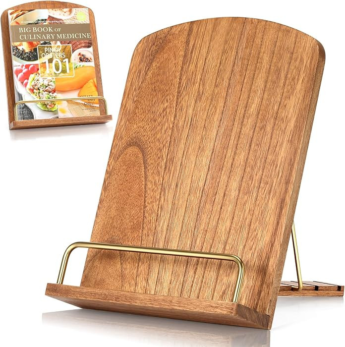 Cookbook Stand for Kitchen Counter Adjustable - Wood Recipe Book Holder for Convenient Cooking Fi... | Amazon (US)