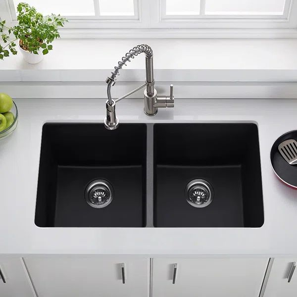 DKS3218-MB 32" L x 18" W Double Basin Undermount Kitchen Sink with Basket Strainer | Wayfair North America