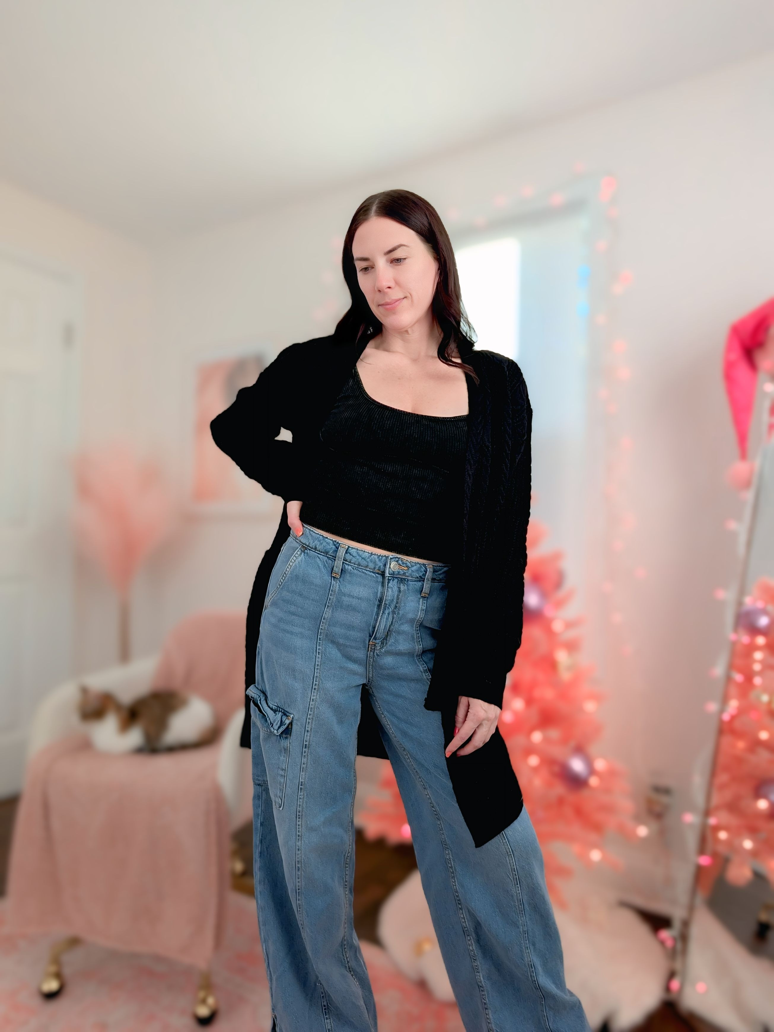 Fall basics🩵🖤 wide leg denim under $20 from Walmart and cardigan with pockets under $30 from Amazon 

#LTKStyleTip #LTKWorkwear #LTKFindsUnder100