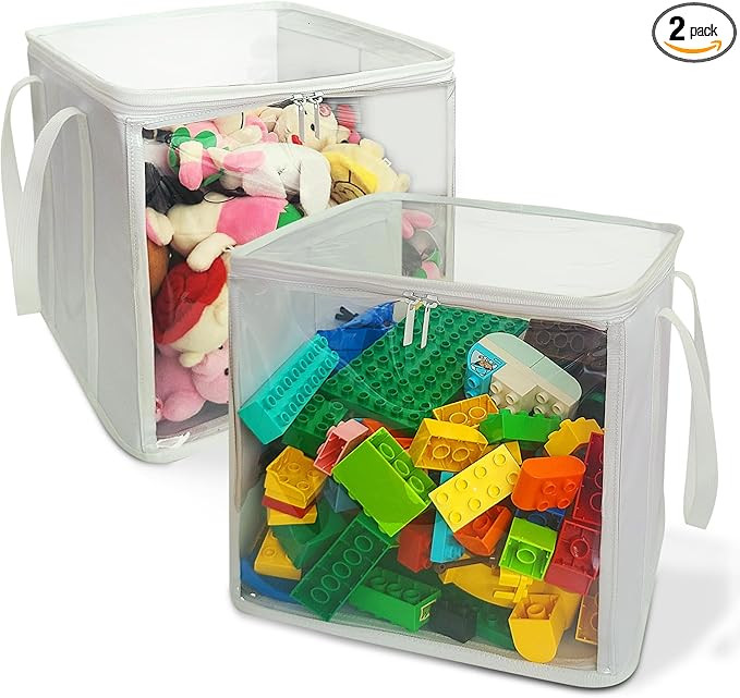 holay 2 Pack Storage Bins PVC Boxes with Transparent Lid & Handles - Durable & Foldable - Multi-P... | Amazon (US)