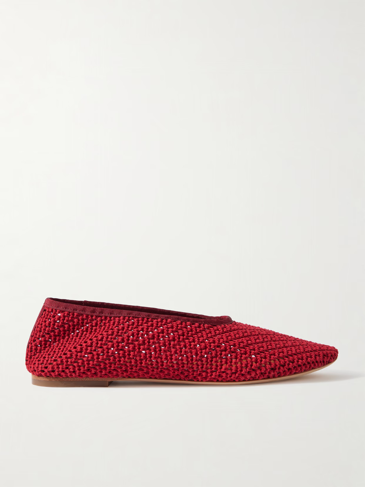 STAUD - Alba Grosgrain-trimmed Crocheted Ballet Flats - Red | NET-A-PORTER (US)