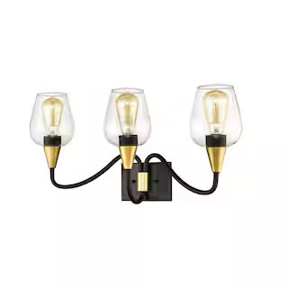Millennium Lighting 25 in. Norwalk 3-Light Wide Matte Black/Gold Bathroom Vanity Light-433-MB/G -... | The Home Depot
