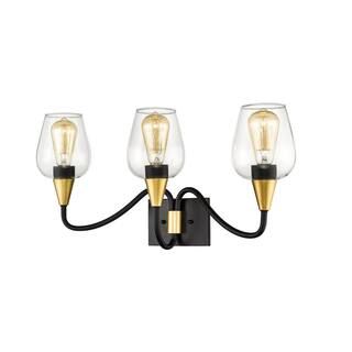 Millennium Lighting 25 in. Norwalk 3-Light Wide Matte Black/Gold Bathroom Vanity Light-433-MB/G -... | The Home Depot