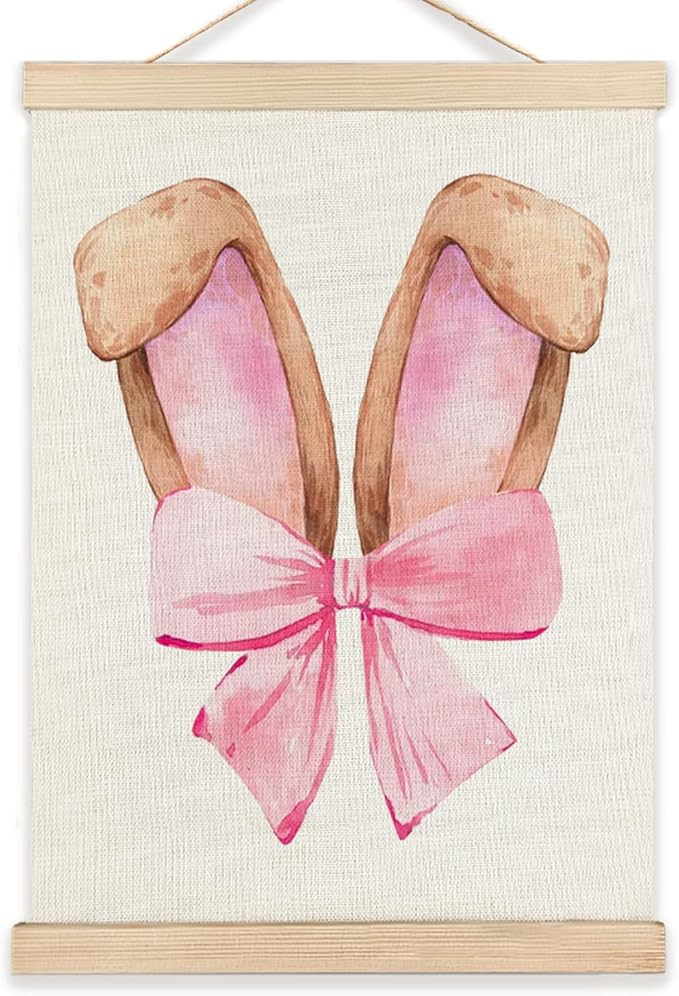 RYYCDOI Bunny Wall Art, Pink Coquette Bow Easter Bunny Ears Wall Art Poster, Pink Easter Decor, C... | Amazon (US)