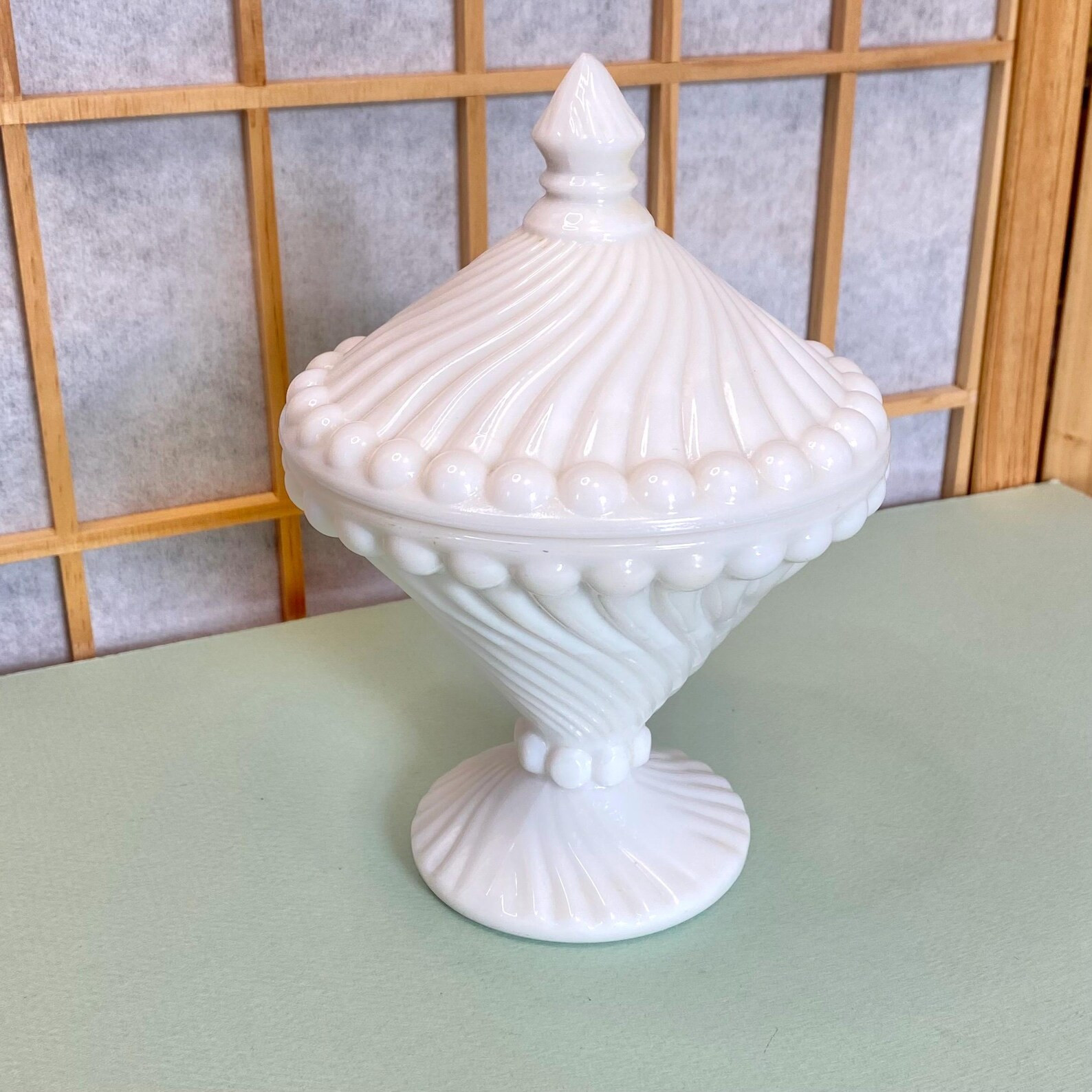 Vtg Westmoreland Swirl and Ball White Milk Glass Covered Candy Dish With Footed Base - Etsy | Etsy (US)