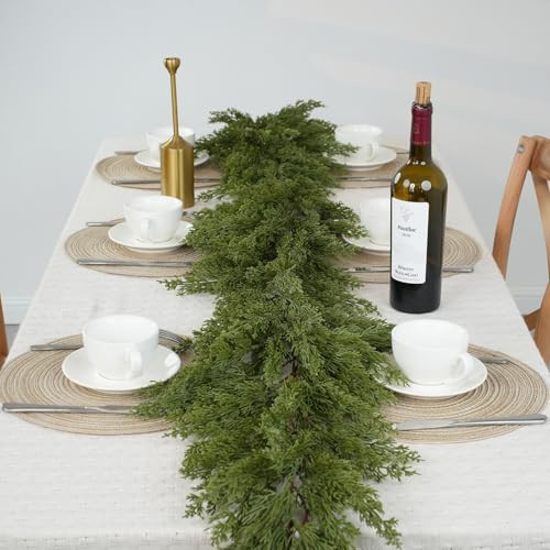 Artificial Christmas Garland - Cedar Garland - Cypress Garlands - Real Touch Faux Greenery - Garland Christmas Decorations for Home Dining Table Mantel Porch Winter Christmas Decor (Green,6 ft) | Amazon (US)