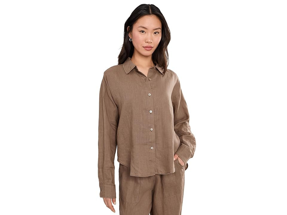 Splendid Stella Linen Button-Down Women's Clothing Wicker: LG (Women's 10-12) | Zappos.com