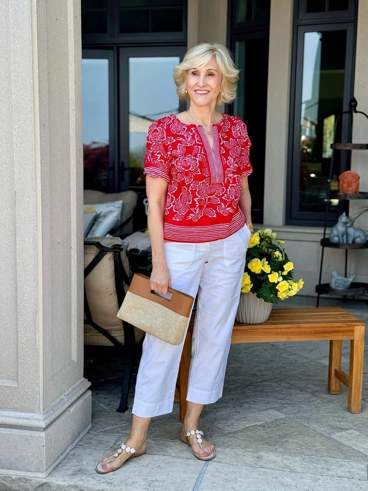 A little mix of color and ease that feels just right for the season. ❤️🤍 This red linen print shirt from Talbots paired with white linen pants and gold sandals is one of those outfits that feels effortlessly put together.

I love how the red print brings a bit of energy, while the white linen keeps everything feeling fresh and relaxed. And the gold sandals add just the right finishing touch without trying too hard.

Simple, breezy, and perfect for those easy everyday moments.

#LTKSeasonal #LTKOver40 #LTKootd