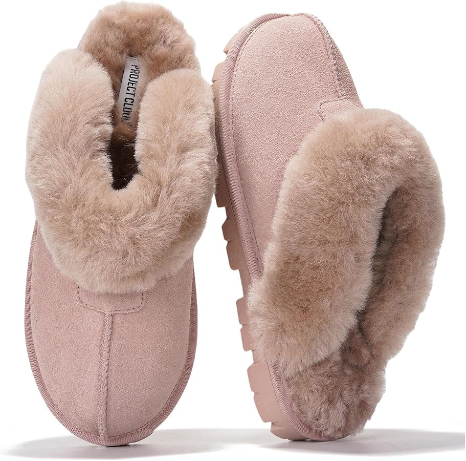 Project Cloud Genuine Leather & Natural Fur Slippers for Women - Fluffy Slippers and Cozy Memory ... | Amazon (US)