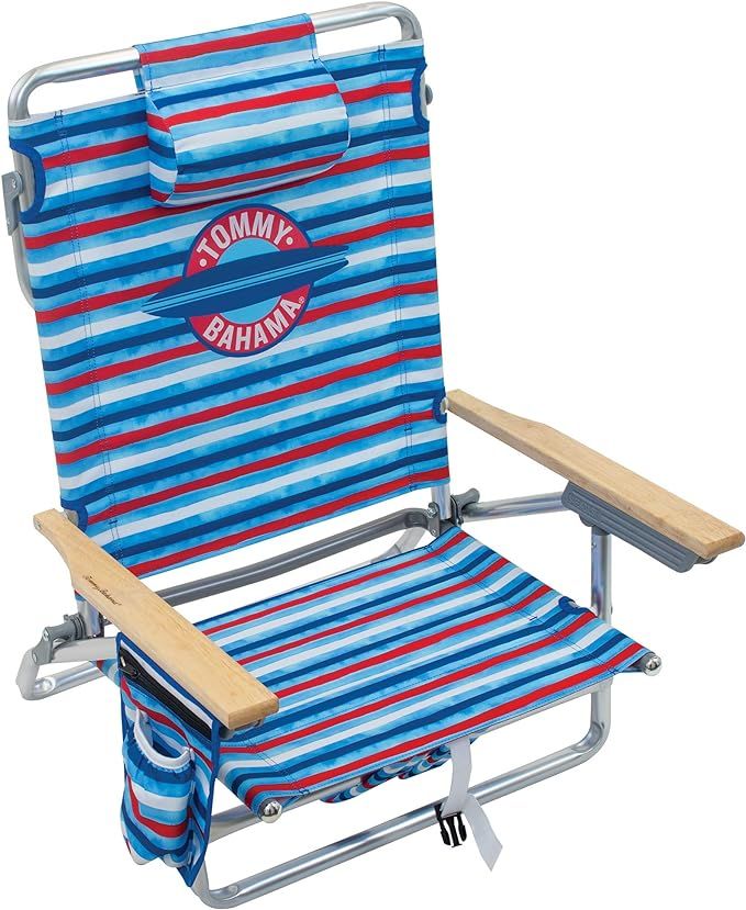 Tommy Bahama 5-Position Classic Lay Flat Folding Backpack Beach Chair, Aluminum , Red, White, and... | Amazon (US)