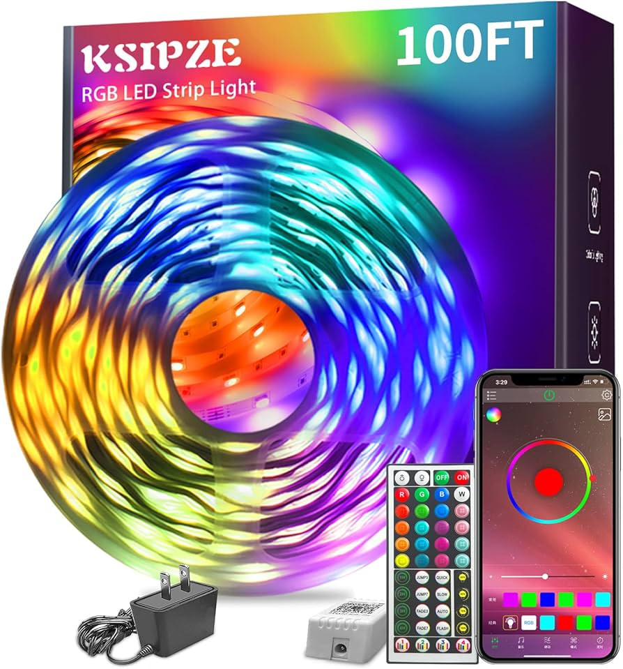 KSIPZE 100ft Led Strip Lights RGB Music Sync Color Changing,Bluetooth Led Lights with Smart App C... | Amazon (US)