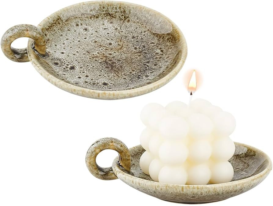 OLYCRAFT 2 Pcs 4.9x5.7 inch Porcelain Plate Candle Holder Ceramic Candle Plate Holder Round Plate... | Amazon (US)