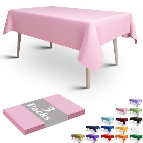 FULDGAENR 3 Packs Pink Plastic Tablecloth, Disposable Pink Table Cloths Plastic 54x108 Inch Size for 6-8 Foot Rectangle Table Indoor/Outdoor Parties Birthdays Weddings Anniversary - 3 Packs | Amazon (US)