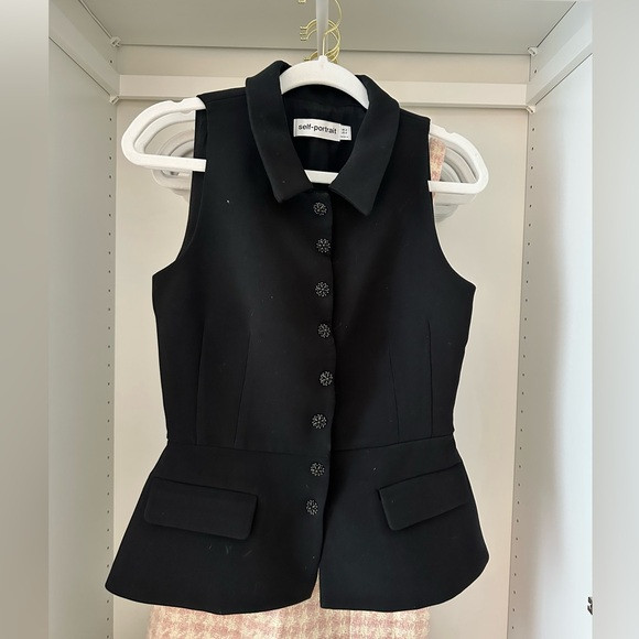 Self-Portrait Peplum structured button collared Black women’s top | Poshmark