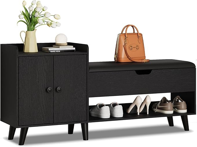 50" Entryway Shoe Bench with Hidden Storage,Shoe Organizer Storage Bench with Shelf and Cabinet E... | Amazon (US)