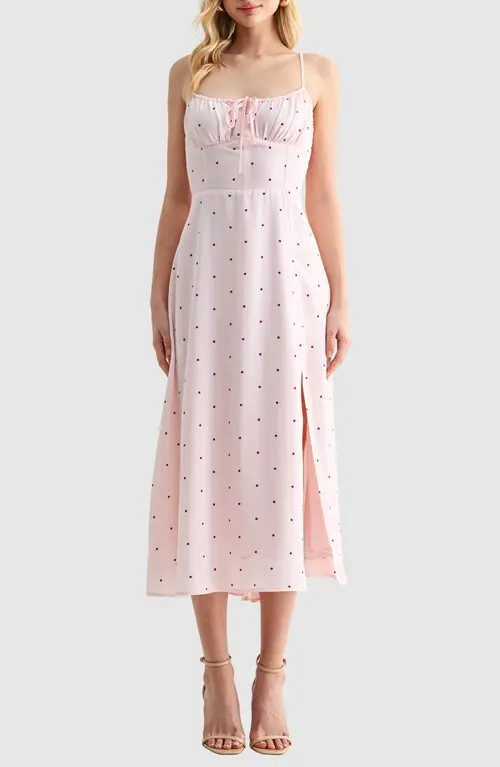 All in Favor Corset Detail Sleeveless Midi Dress in Blush Burgundy at Nordstrom, Size Large | Nordstrom