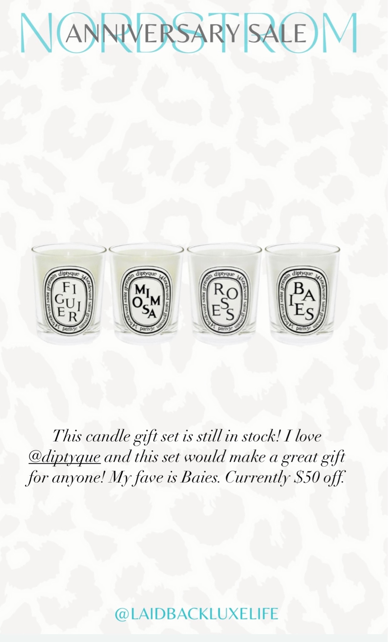 NSALE candle gift set still in stock! I love Diptyque and Baies is my fave. Currently $50 off, LaidbackLuxeLife

Follow me for more fashion finds, beauty faves, and lifestyle, home decor, sales and more! So glad you’re here!! XO, Karma

NSALE, Nordstrom Anniversary Sale 2023, NSALE 2023, 2023, NSALE picks, NSALE find, NSALE home, best of NSALE

#LTKsalealert #LTKxNSale #LTKhome