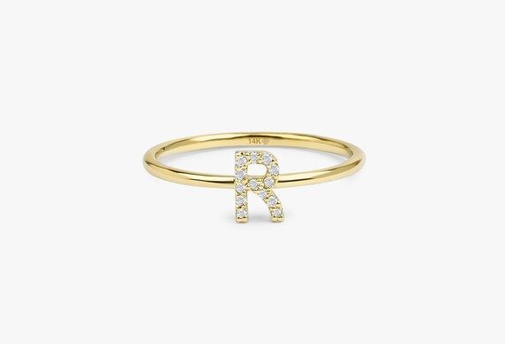 Read the full title
    14k Gold Diamond Initial Ring / Shonda / Personalized Diamond Ring / Cust... | Etsy (US)