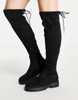 New Look knee high flat boots in black faux suede | ASOS (Global)