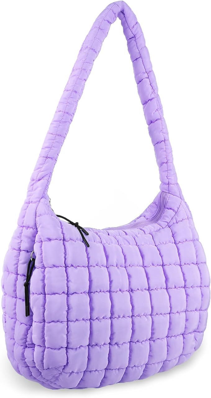 Quilted Puffer Tote Bag Large Crossbody Shoulder Bag with Zipper, Nylon Bubble Hobo Handbag Carry... | Amazon (US)