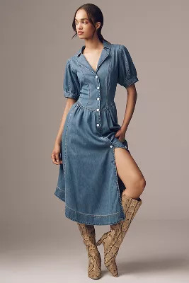 Pilcro Short-Sleeve Denim Midi Shirt Dress | Anthropologie (US)
