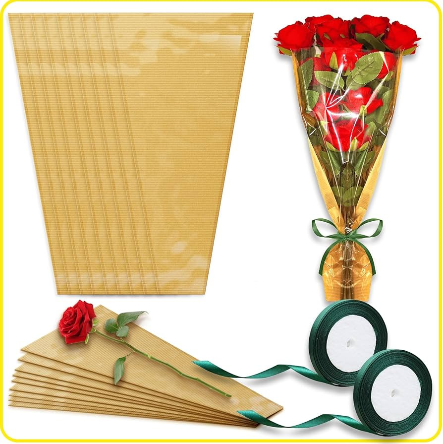 Rokkuon 50Pcs Flower Wrapping Bags Kraft Paper Floral Packing Sleeves Bouquet Bags Clear Flower W... | Amazon (US)